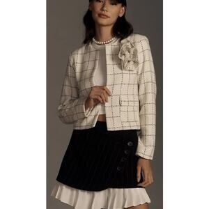 Anthropologie Bishop + Young Tweed Cropped Jacket wool blend ivory blazer S NWT